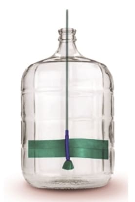 Glass carboy with a cleaning brush.