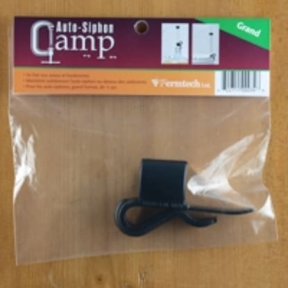 Black plastic auto-siphon camp clamp.