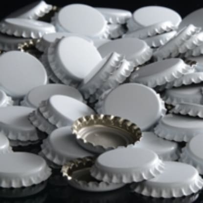 Closeup of white bottle caps