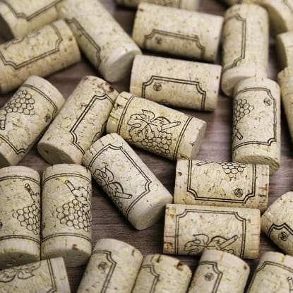 Close up of many wine bottle corks.