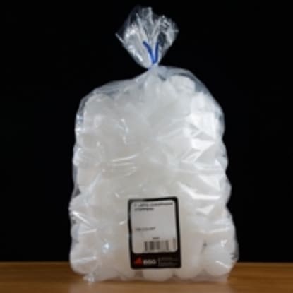 Plastic bag filled with white round objects.