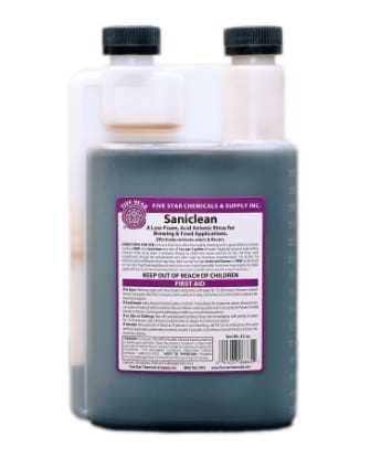 Saniclean low-foam acid cleaner bottle.