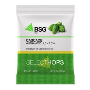 A bag of cascade hops is shown.