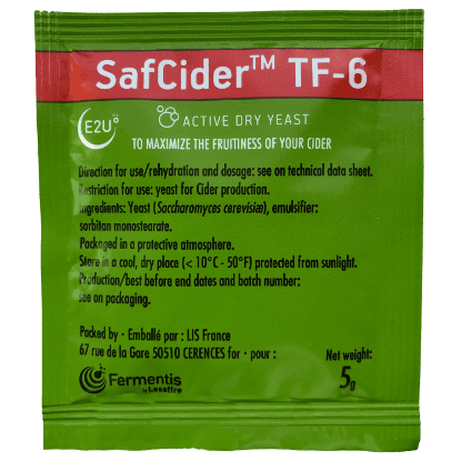 A package of safcider tf-6 yeast.