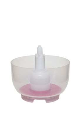 White plastic pump bottle with pink base.