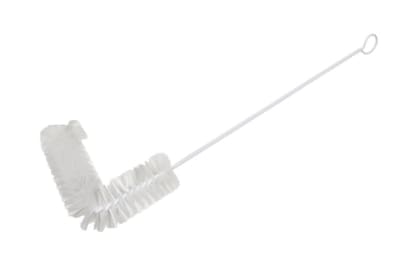 White bottle cleaning brush with handle.