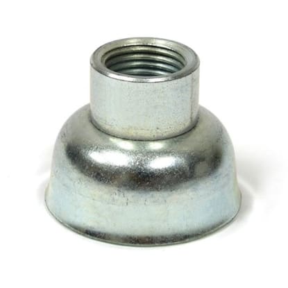 Metal threaded connector with wide base.