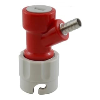 Red and white beer tap adapter.