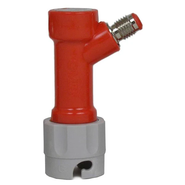 Red and gray beer tap dispenser.