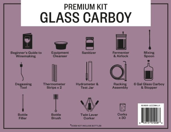 Premium glass carboy kit with accessories.