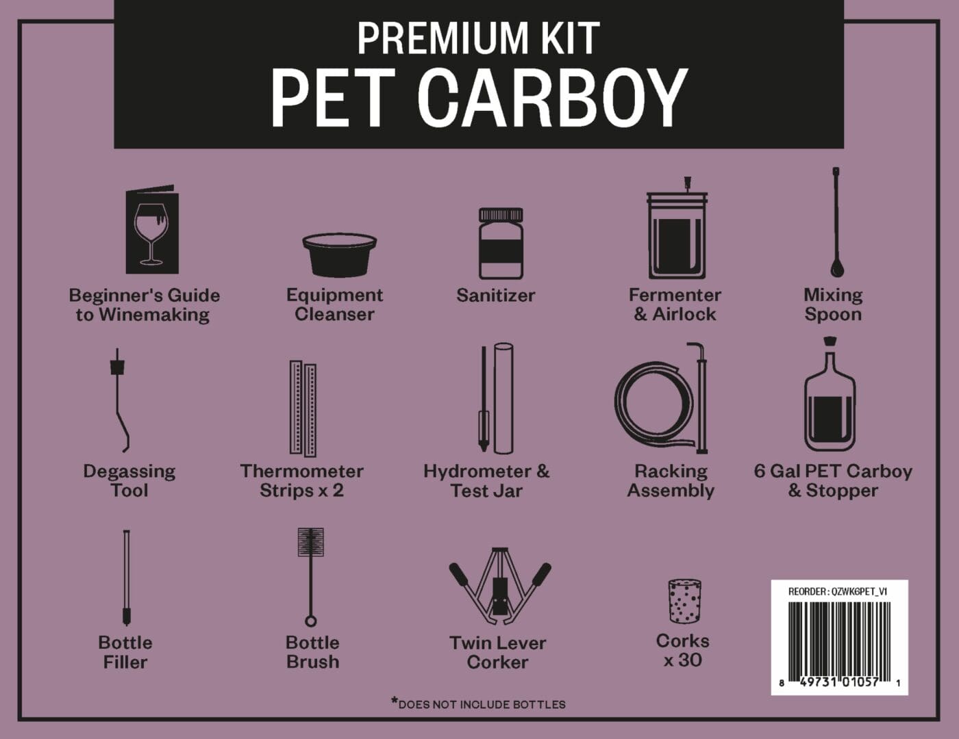 Winemaking kit with 6 gallon PET carboy.