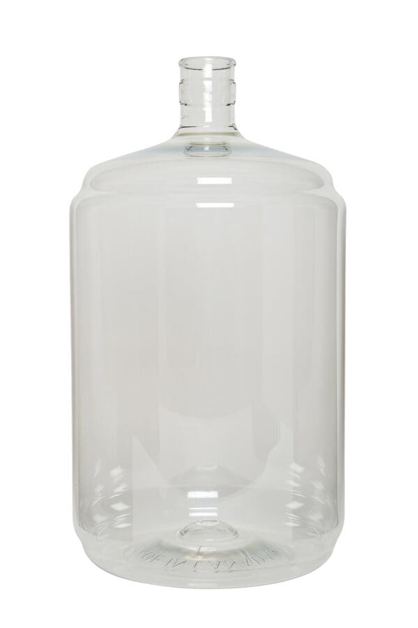 Clear plastic carboy with a wide mouth.