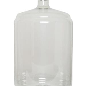 Clear plastic water jug with lid.