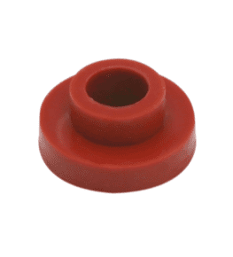 Red rubber washer with a hole.